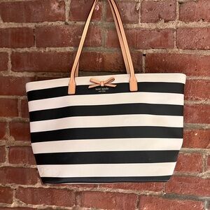 Kate Spade Black and Cream Striped Tote